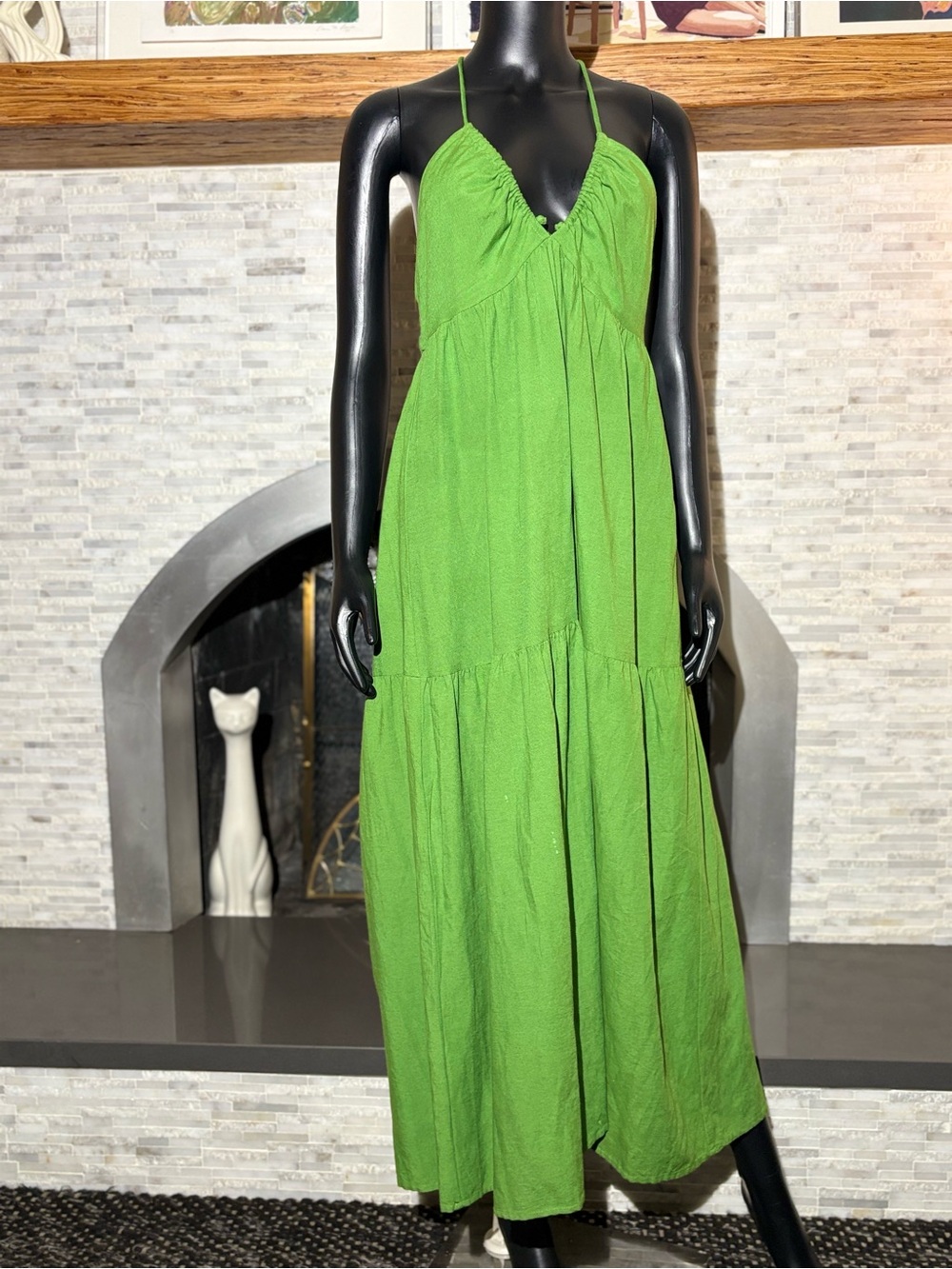 Sim & Sam Green Halter Tiered Maxi Dress - Size Medium